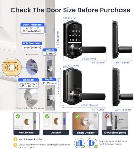 Veise VE019 Smart Lever Lock, Keypad Door Knob with Handle, Matte Black
