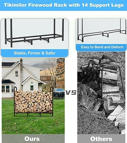 4ft Firewood Rack Holder, Adjustable Heavy Duty Fire Log Stacker Stand for Fireplace, Outdoor Indoor Metal Wood Pile Storage Organizer, Patio Logs Stand tool, Black