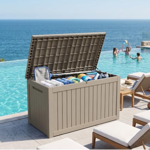 270 Gallon Outdoor Storage Box Waterproof, Lockable Resin Deck Box Large Storage Bin for Patio Furniture Cushion, Garden Tools, Pool Accessories, UV-Resistant Outside Delivery, Gray