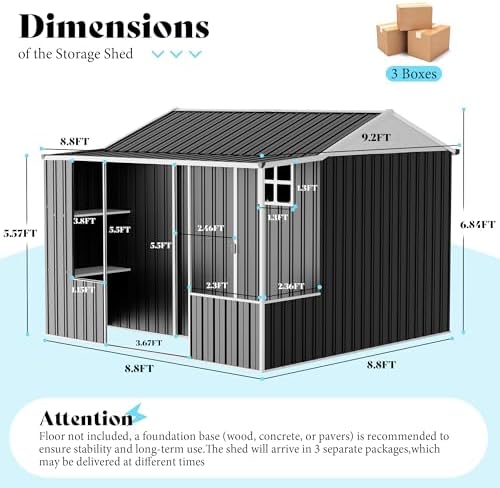 VanAcc 9x9x7 FT Metal Shed with Dual Storage Zone and Work Area