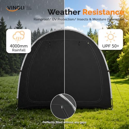 VINGLI Bike Storage Shed Tent for 4-5 Bikes, Outdoor Portable Bicycle Storage Shed with Carry Bag, Waterproof Bike Tent for Motorcycle, Garden Tools, Lawn Mower, Black