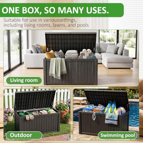 EasyUp 250Gal Large Outdoor Storage Box Waterproof Lockable Deck Boxes