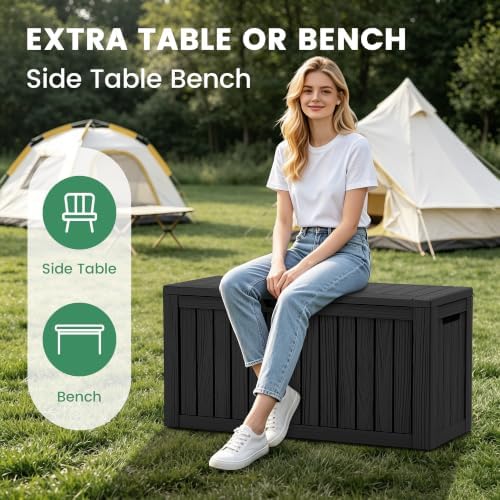80 Gallon Outdoor Storage Box, Waterproof Resin Deck Box with Side Handles, Lockable Outdoor Bench for Indoor & Outdoor Use, Storage Bin for Patio Cushions, Garden Tools