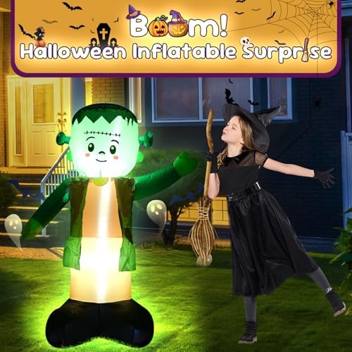 4FT Green Ghost Halloween Inflatable Decor with LED Lights
