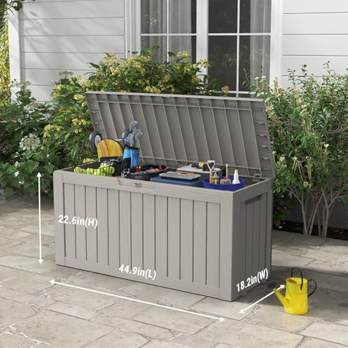 Mars Villa 72 Gallon Deck Box, Outdoor Storage Box, Outside Bin, Grey