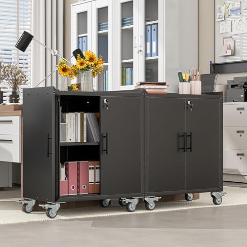 35.6" Rolling Metal Garage Storage Cabinet with Wheels & Lock, Black Gray