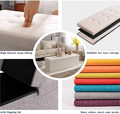 Storage Ottoman Bench Foldable Footrest Foot Stool, 45" Fabric Black