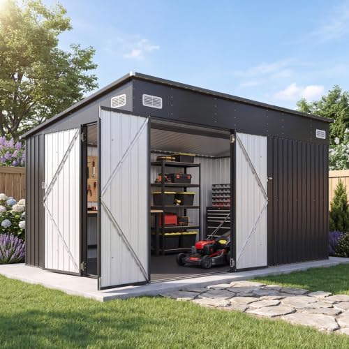 Aoxun 12'x7.5' Outdoor Storage Shed with 3 Lockable Doors & 14mm PP Floor