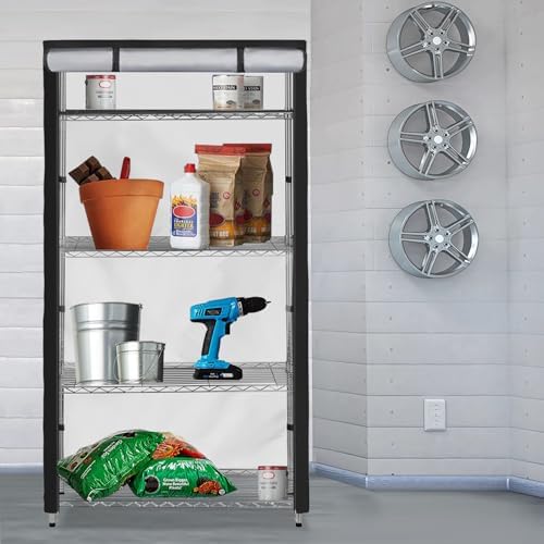 Storage Shelf Cover,Outdoor Heavy Duty 600D 48''W x 20''D x 55''H Dustproof Waterproof Shelf Covers for Wire Shelving,Storage Rack Cover with Zipper