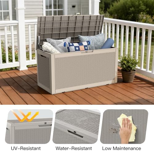 Mars Villa 100 Gallon Deck Box, Outdoor Storage Box, Outside Bin, Grey