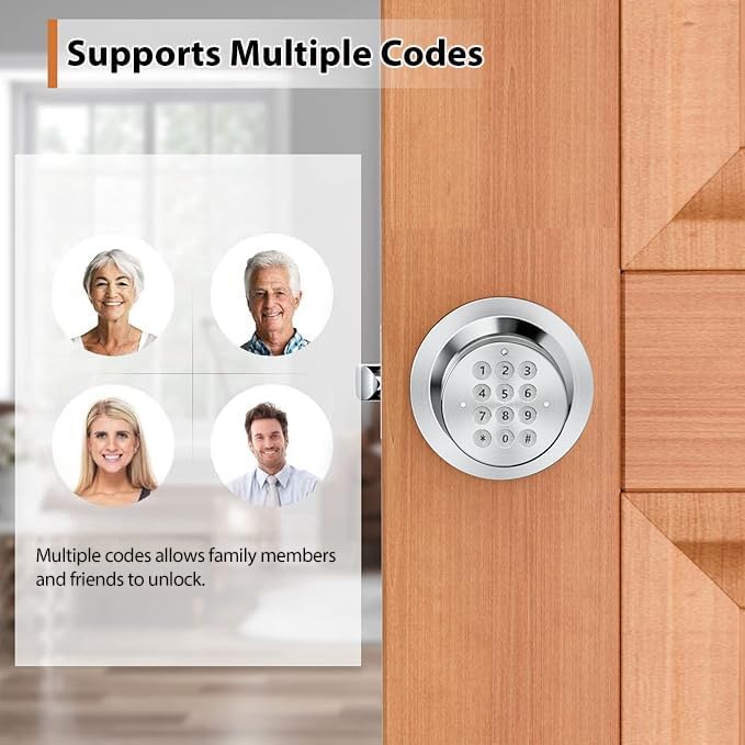 Keyless Entry Door Lock, Door Knob with Keypad, Smart Code Door Lock, Mute Mode, Passage Function, Easy to Install, Satin Nickel