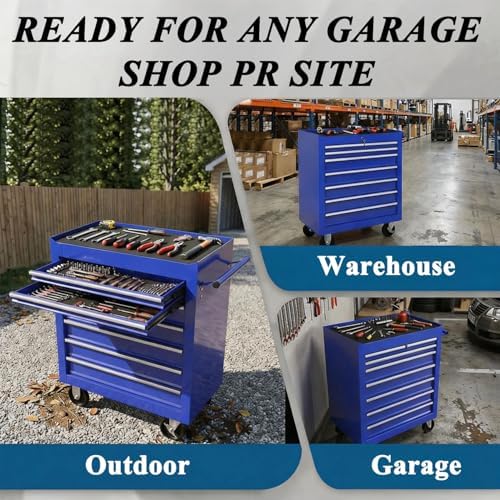 7 Drawers Rolling Tool Chest on Wheels, Multifunctional Tool Cart Tool Storage, Drawers Rolling Tool Trolley Organizer Tool Case for Garage,Warehouse,Workshop,Repair Shop (7 Drawers-Blue)