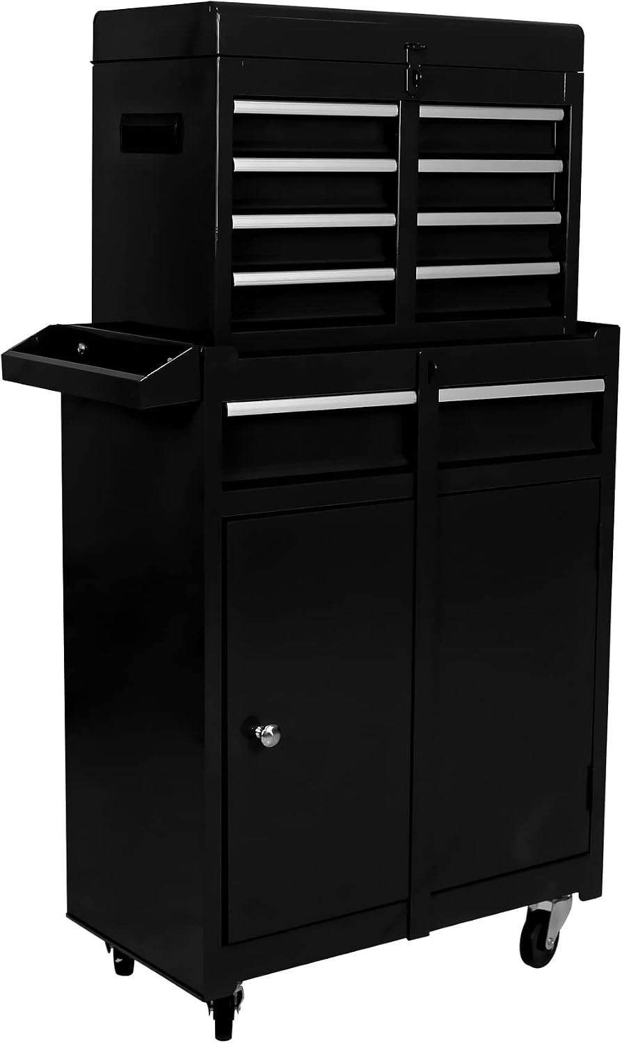 5 Drawer Rolling Tool Chest with Wheels, Tool Storage Cabinet & Tool Box Cart, Snap on Tool Chest with Drawers and Bottom Cabinet and Adjustable Shelf Organizer for Garage Warehouse Workshop - Black