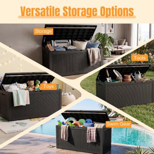 Outdoor Storage Box, 160 Gallon Waterproof Resin Deck Box with Support Rod