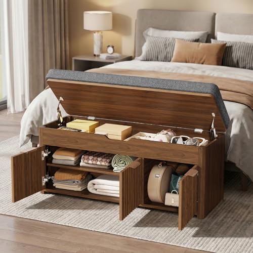 43.5" W Shoe Bench with Storage, Lift Top Entryway Bench, Walnut