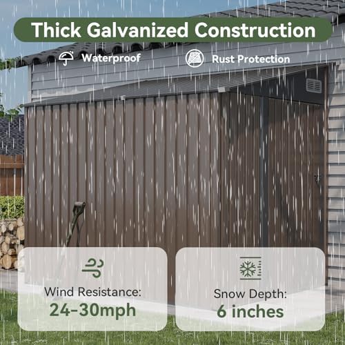 Aoxun 8x6 FT Lean to Shed for Backyard,Brown