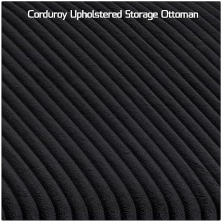 55" Corduroy Storage Ottoman Bench, Queen Bed, Black