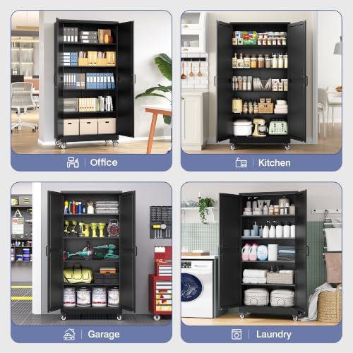 71"Metal Storage Cabinet with Wheels,Garage Cabinets,Pantry Cabinet