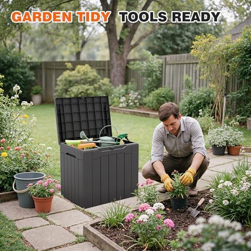 32 Gallon Deck Box Outdoor Indoor Waterproof Storage Box for Patio Furniture, Pool Accessories, Garden Tools, and Cushion Storage, Gray