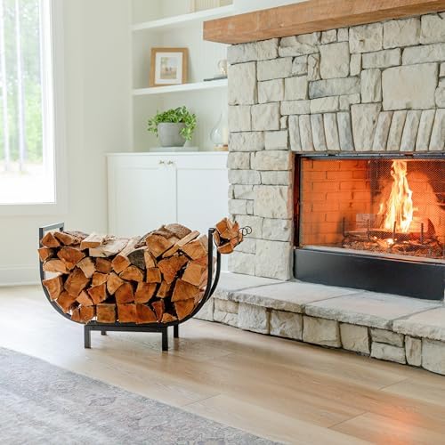 FireProof Pros 32 Inch Curved Firewood Rack, Black