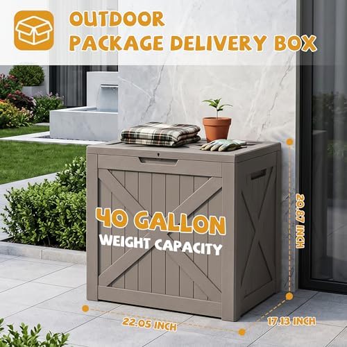 40 Gal Outdoor Storage Box Waterproof Lockable Deck Boxes Grey