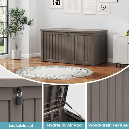 151 Gal Deck Box, Outdoor Storage Box Waterproof Lockable, Gas Lift,Grey