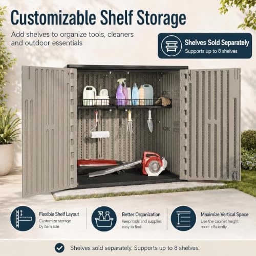 ADDOK Outdoor Storage Cabinet, 37 Cu.Ft Horizontal Resin Storage Shed