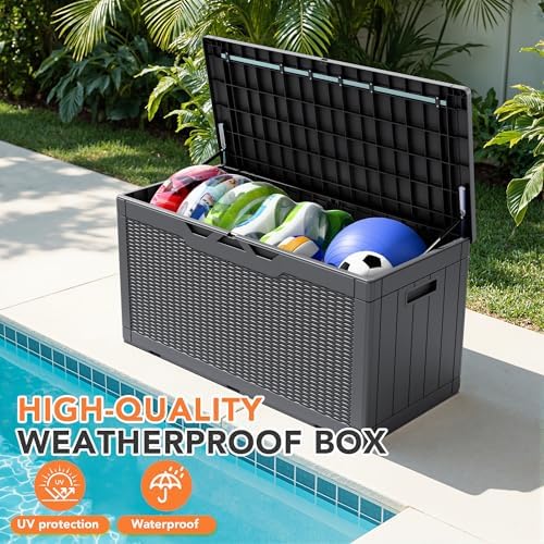 105 Gallon Deck Box Outdoor Indoor Waterproof Storage Box, Gray