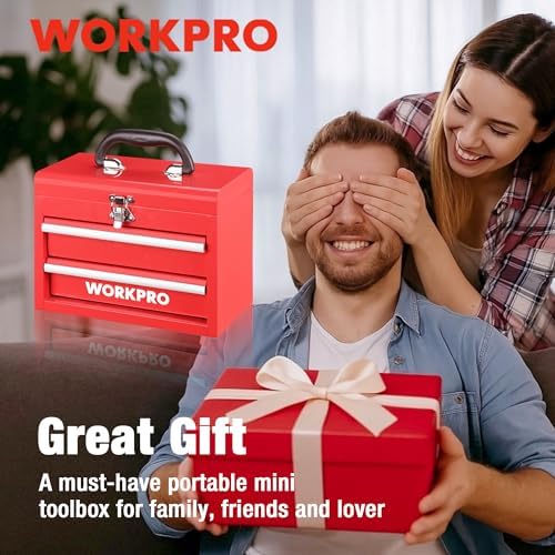WORKPRO Portable Mini Metal Tool Box with 2 Drawers