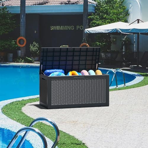 120 Gal Outdoor Storage Box Waterproof Lockable,Deck Box,Gas Lift,Black