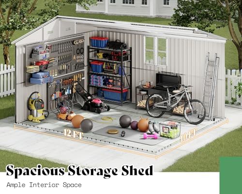 AMERLIFE 10x12x7 FT Outdoor Storage Shed with 2 Transparent Panels