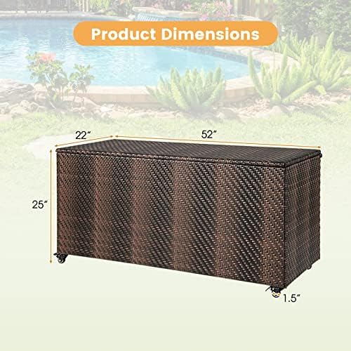 GIANTEX 96-Gallon Outdoor Storage Box - PE Wicker Deck Box with Lid, 4 Wheels, Waterproof Liner, outside Rattan Storage Container for Patio Cushions, Garden Tools Accessories Storage Box (Mix Brown)