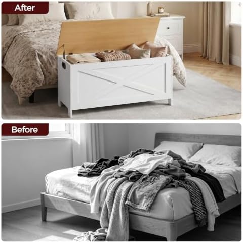 MAHANCRIS 39.4" Storage Chest with Lid, Storage Bench with Safety Hinges