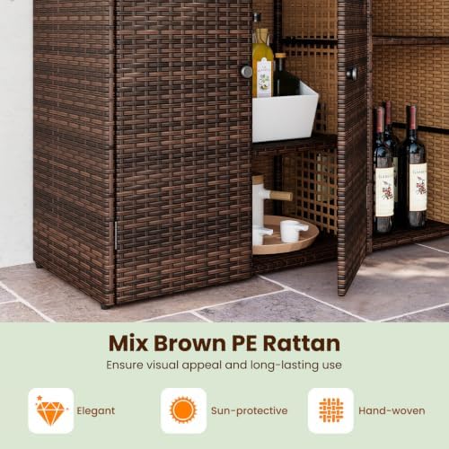 Tangkula Rattan Outdoor Storage Cabinet with 2 Adjustable Shelves