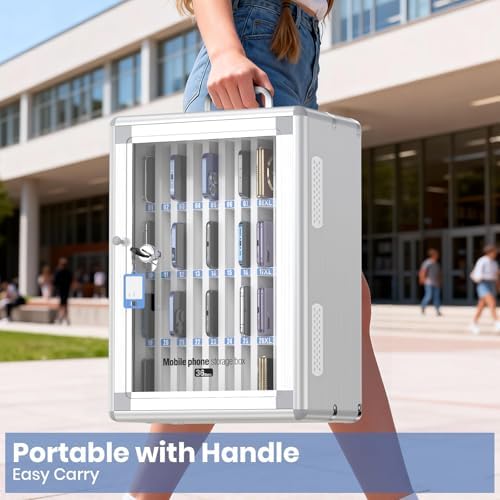 36 Slots Cell Phone Locker for Classroom, Portable Mobile Phone Storage Box with 【2 Different Size Slots】, Phone Lock Box Wall Mounted (Silver)