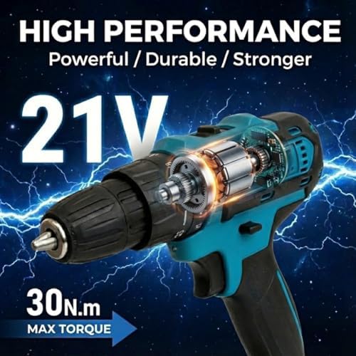 Evermore 21V Cordless Drill Set - 24-Piece All-In-One Power Tool Kit with 2 Batteries, Charger, and Carrying Case - High-Torque Electric Drill for Home Improvement & Renovation