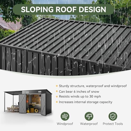 Aoxun 12x4FT Outdoor Lean to Shed & Hardtop Gazebo Black