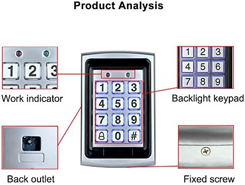 Door Access Control System Kit Set Metal RFID Keypad + DC12V 3A Power Supply Controller + NC Type Electronic Strike Locks + Door Exit Button + 10pcs Keyfobs Card