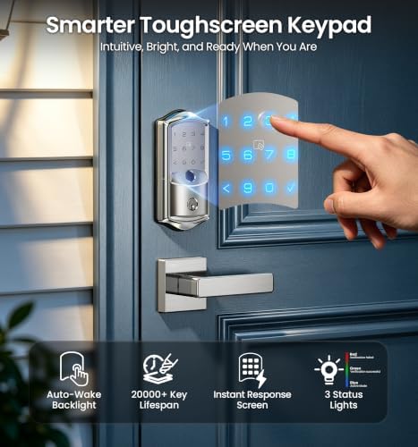 Veise VE027-L WiFi Smart Lock with Handles Set for Front Door, Satin Nickel