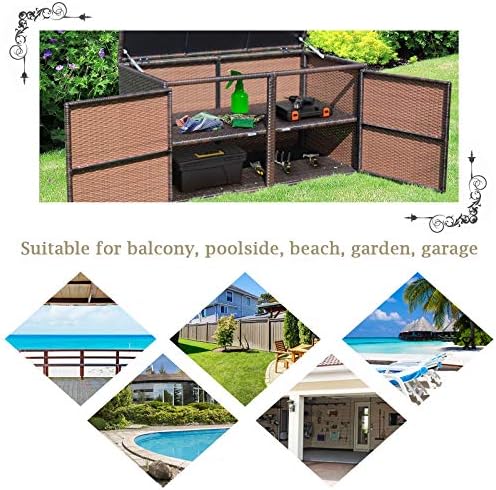 Tangkula 73 Gallon Outdoor Wicker Storage Box, Garden Deck Bin with Steel Frame, Rattan Storage Box with Lid, Ideal for Storing Tools, Accessories