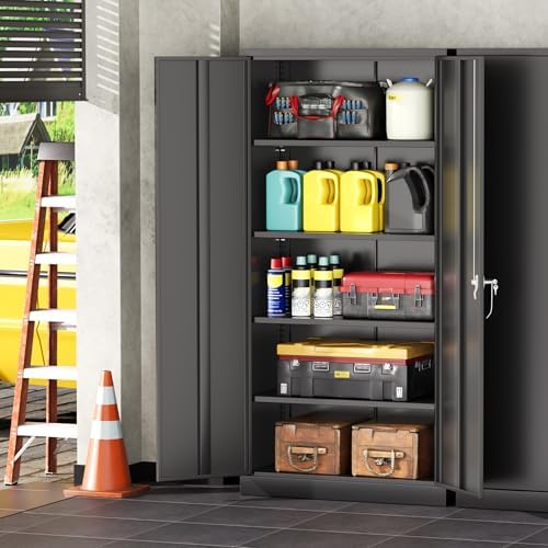 INTERGREAT Metal Garage Storage Cabinet with Lock, 72" Storage Cabinet with Locking Doors and 4 Adjustable Shelves, Lockable Steel Tool Cabinet for Home Office, School, Black