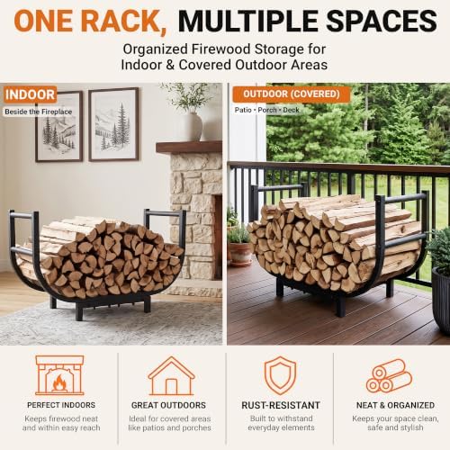 YQBRAO 24-Inch Firewood Rack, 500 lb Heavy-Duty Steel Log Holder