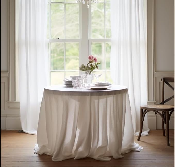 EVERLY 100% Pure Linen Round Tablecloths 70Inch Round Machine Washable Tablecloth for Thanksgiving,Decorative Halloween,Buffet Parties,Picnic,Events,Weddings and Restaurants-White