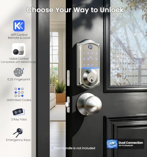 Veise VE017G WiFi Smart Keyless Entry Lock for Front Door, Satin Nickel