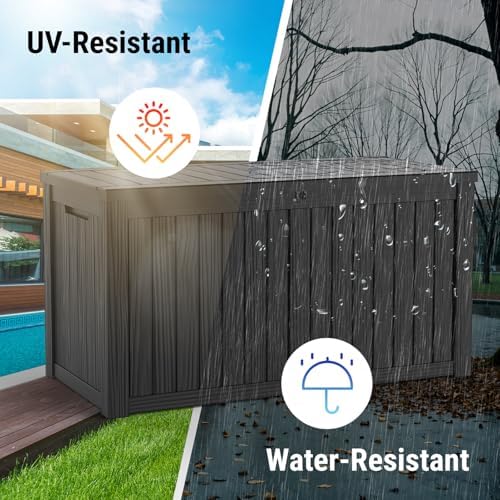 Mars Villa 180 Gallon Outdoor Storage Box, Deck Box Waterproof, Black