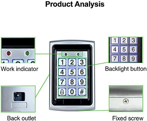 LIBO Waterproof Access Control Keypad Proximity RFID Controller, Suitable for Single Door Entry System, Support 1000 Users, Including 10pcs 125KHz RFID Keyfobs with Rainproof Cover