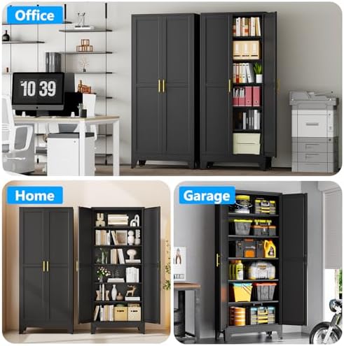 pozdeg 75" Black Heavy Duty Metal Garage Storage Cabinet