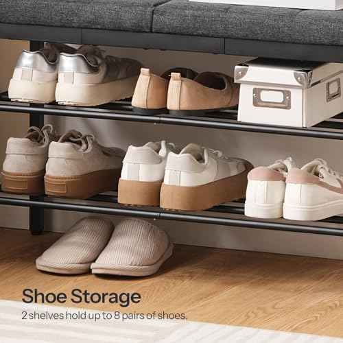 HOOBRO Shoe Bench, Storage Bench with Cushion, Entryway Bench Shoe Shelf