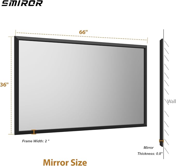 SMIROR Matte Black Bathroom Mirror