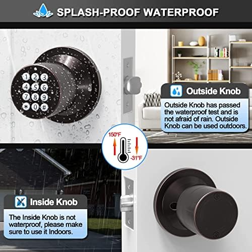 Digital Door Lock with Keypad - Electronic Door Knob for Keyless Entry - Oil Rubbed Bronze, 3 Pack